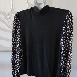 Black and White Polka Dot Sleeve Women's Top